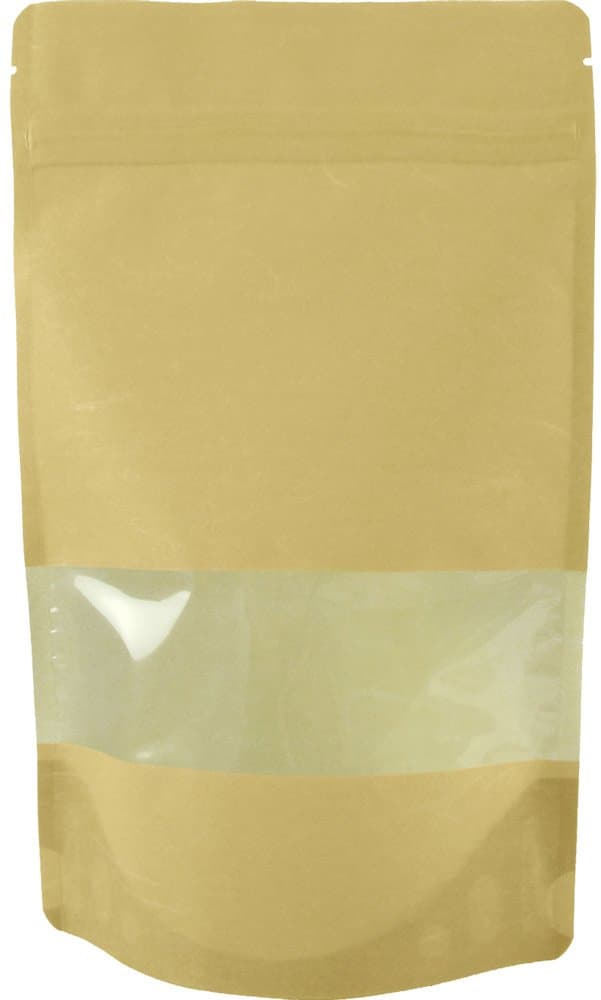 50 Rice Paper Stand-up Zip Pouch with Window (Medium, Natural Kraft)