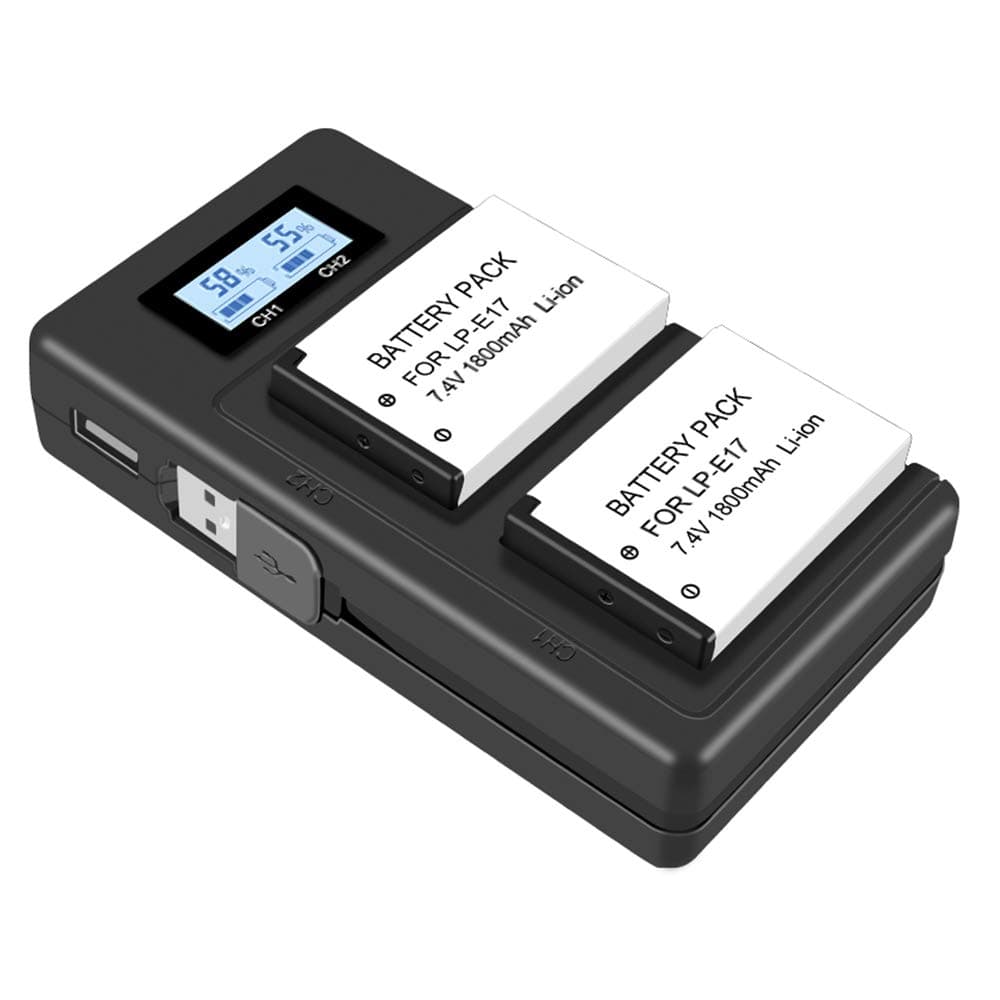 CITYORK 2-Pack LP-E17 1800mAh High Capacity Li-ion Battery and LCD Dual Charger for Canon EOS M3, M5, M6, Rebel T6i, Rebel T6s, Rebel T7i, 750D, 760D, 8000D, 77D, X8i, 200D, 800D, SL2 Camera
