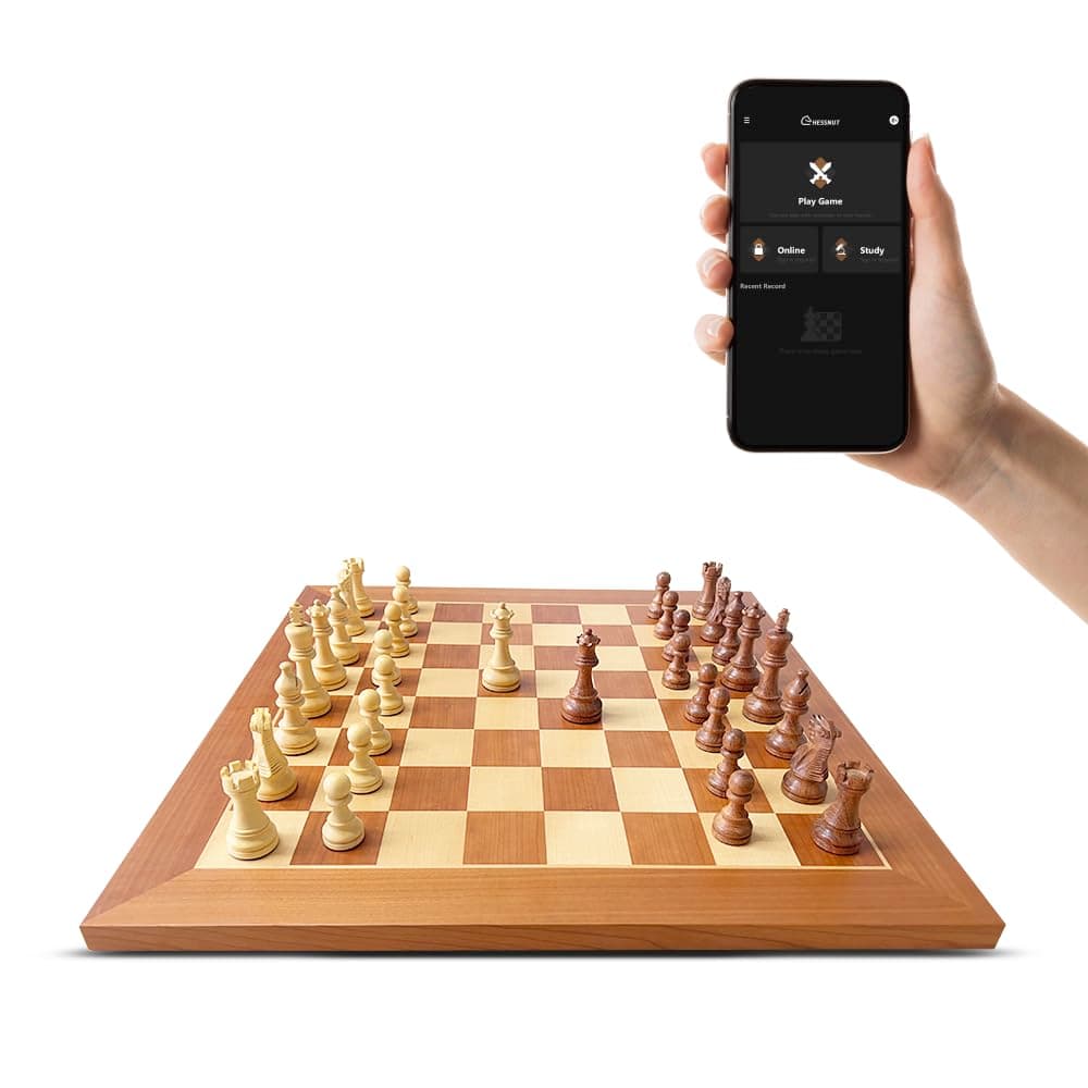 Pro Tournament Size Electronic Chessboard — 55cm Board, Full Wooden Piece Recognition, AI Chess Computer, LED Lights — Professional Smart Chess Set