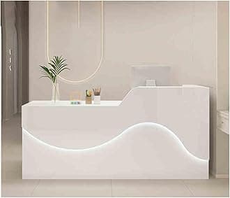 Modern Reception Desk with Spacious Desktop & Large Storage, Stylish Front Office Desk for Receptionists, Elegant Atmosphere Lighting, White Finish (100CM, Left)