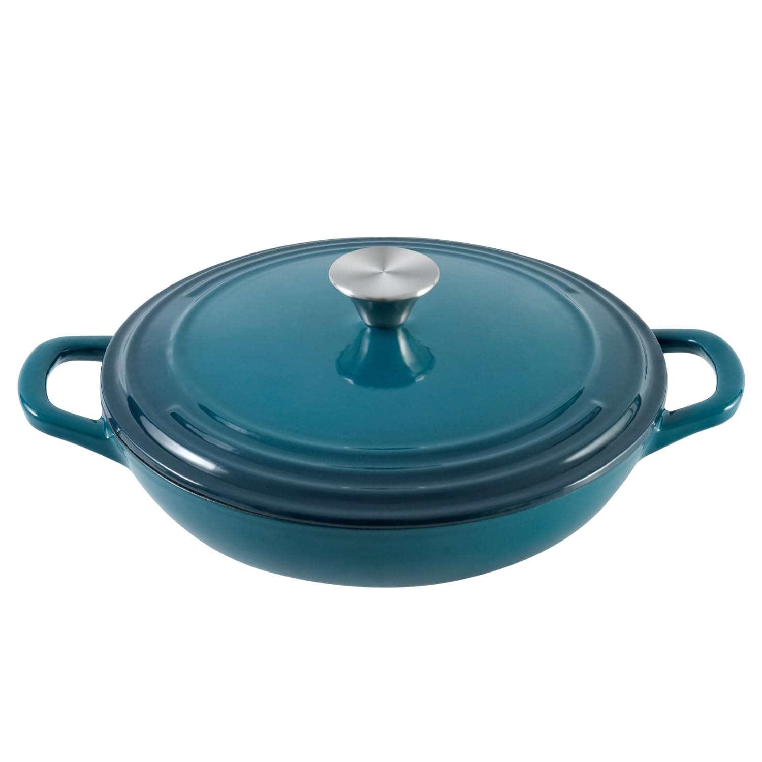 Braiser Enameled Cast Iron Braiser 2.25 qt Braiser Pan with Lid DarkCyan Shallow Cast Iron Casserole Braiser Pan with Handels