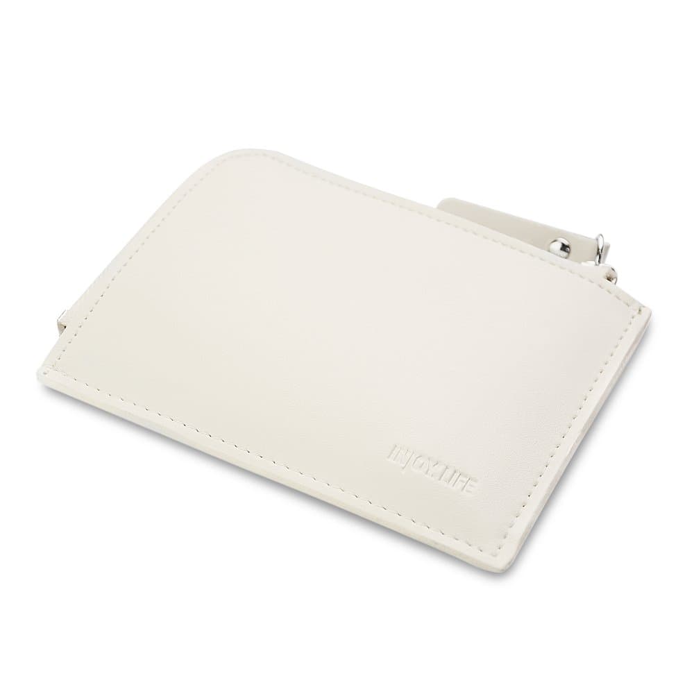 Tray Purse Wallet for Coin Leather Snap Button for Man and Women (White-Zipper)