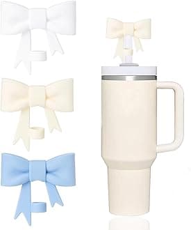 3 Pcs Classic Bow Straw Covers Cap Toppers Compatible with Stanley 30&40 oz Tumbler Cup,Reusable Cute Silicone Straws Lids Protectors for 0.4 in/10mm Stanley Cups Straws Accessories