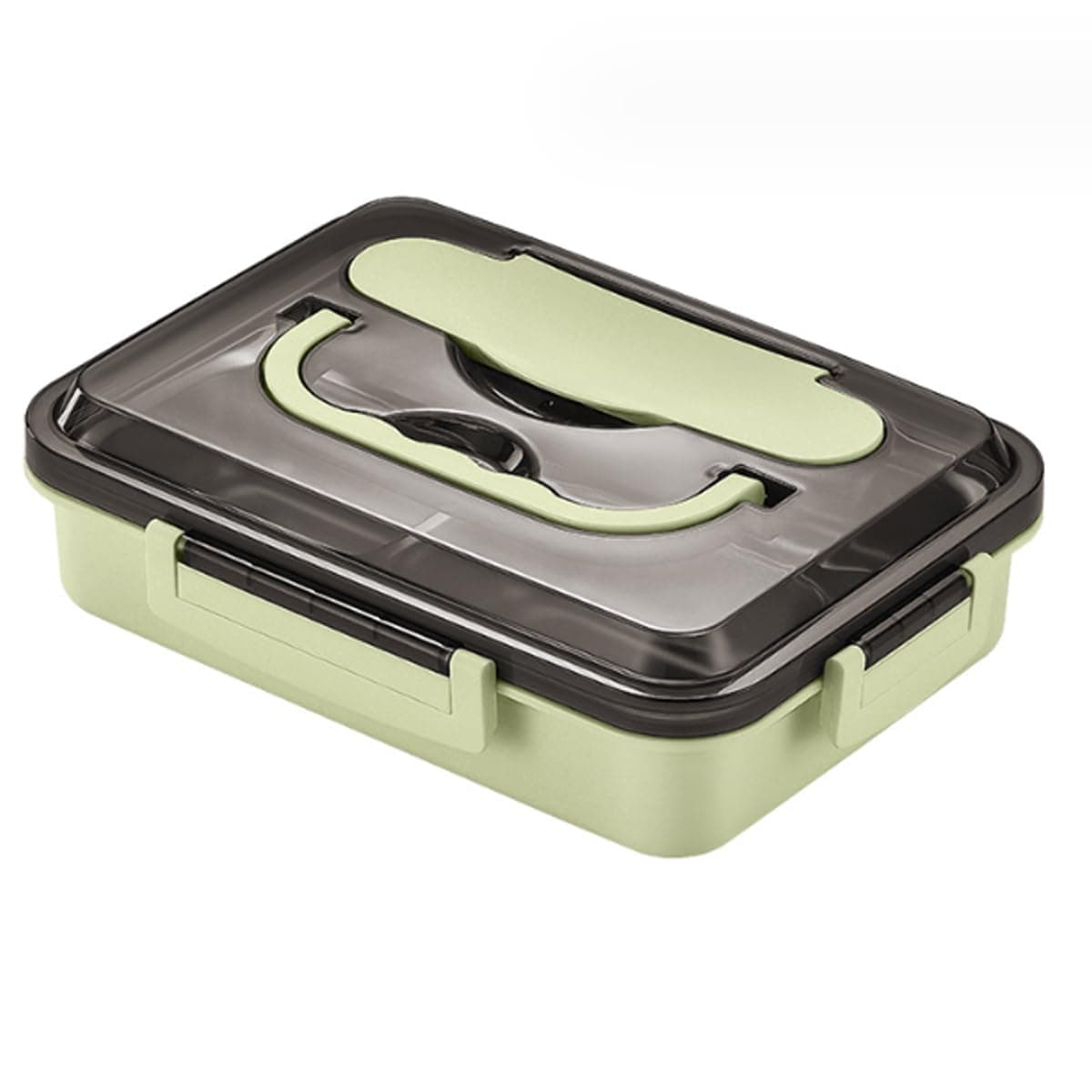 304 Stainless Steel Bento Lunch Boxes for Adults, 5 Sections Rectangular Divided Plates Tray Green Reusable dinner Plate with Lid and Buckled for Adults Portion Control