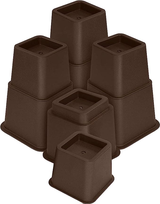 Bedding Adjustable Bed Furniture Risers - Elevation in Heights 3, 5 or 8 Inch Heavy Duty Risers for Sofa and Table - Supports up to 1,300 lbs - (Set of 4 Riser, Brown)
