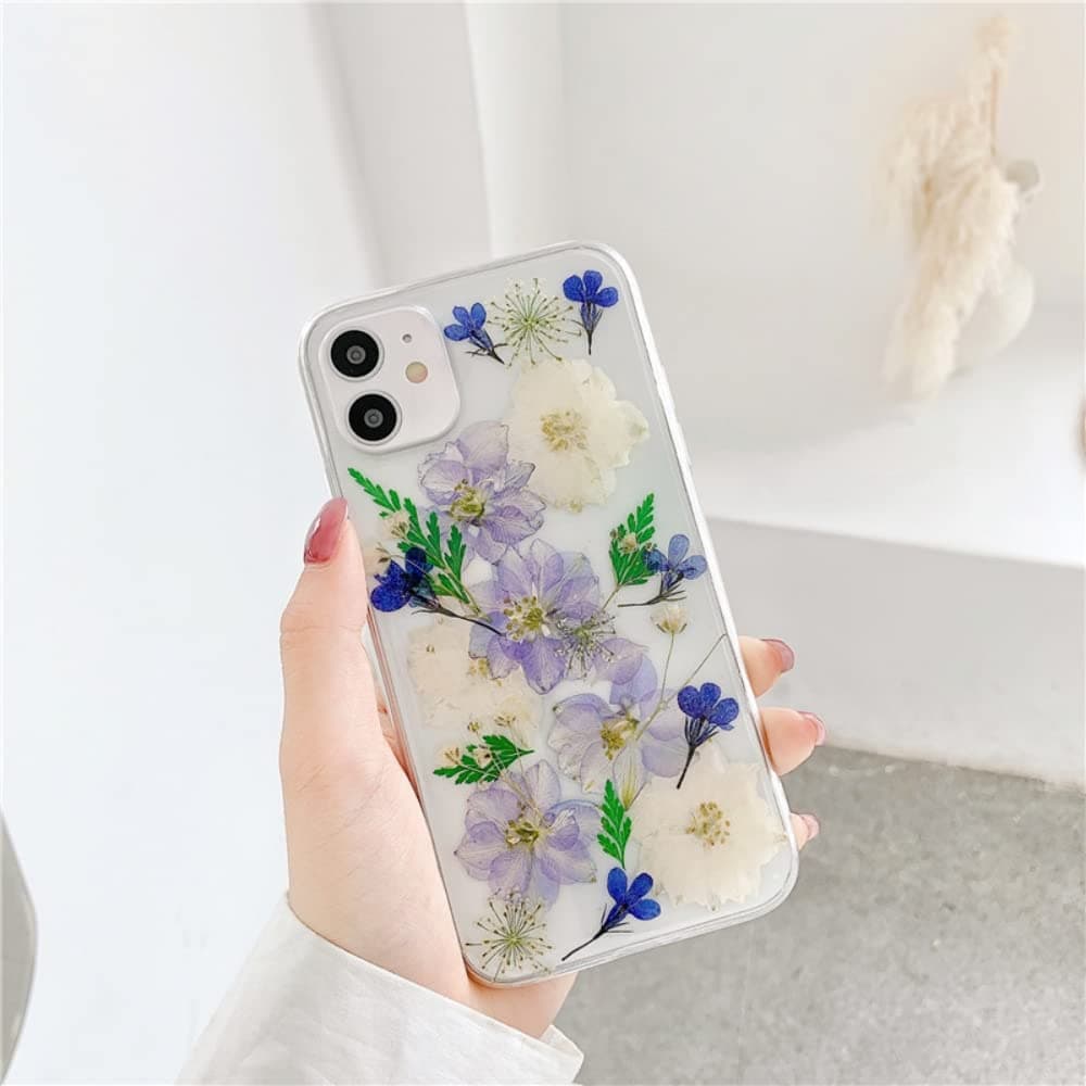 EYZUTAKFlower Case for iPhone 13 Pro Max 6.7,Clear Soft TPU Flexible Rubber Pressed Dried Real Flower Daffodil Floral Protective Case Bumper Back Cover - Leaf