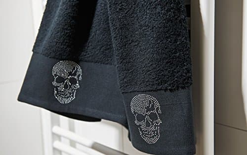 baidani Designer Towel Skull with Rhinestone Pattern 50 x 100 cm, black, 50x100cm