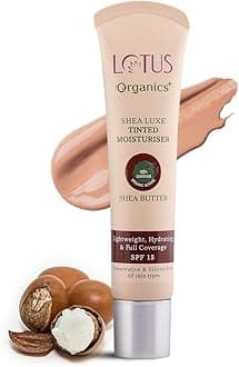 Lotus Organics+ Shea Luxe Tinted Moisturizer | 100% Certified Organic Shea Butter | Full Coverage | Provides Lasting Hydration | SPF 15 | Free From Preservatives & Artificial Fragrance | Suitable for All Skin Types (M3 - Dark, 40g)