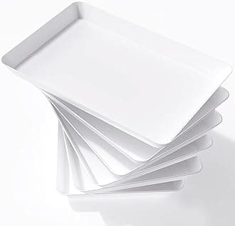 Lifewit Serving Tray Plastic for Party Supplies, 15" x 10" Platters for Serving Food, 6 pcs White Reusable Tray for Veggie, Snack, Fruit, Cookies, Desserts in Kitchen/Pantry Organization