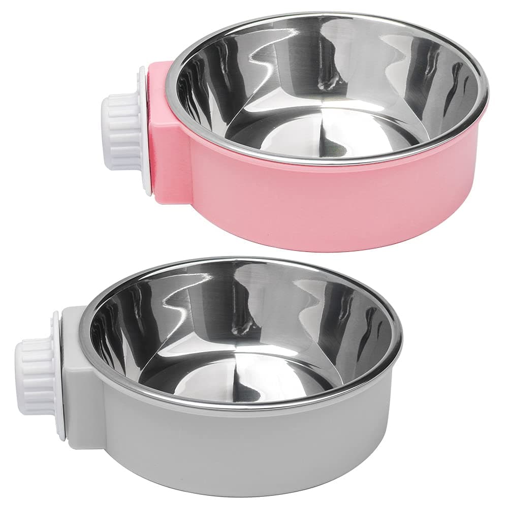 2 Pcs 2-in-1 Pet Crate Bowls, 11cm/4.3In 420ml Hanging Cage Dog Bowl Removabl...
