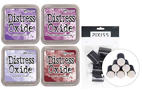 Ranger Distress Oxides Ink Pad 4 Color Bundle Seedless Preserves, Wilted Violet, Shaded Lilac, Aged Mahogany with Pixiss Daubers