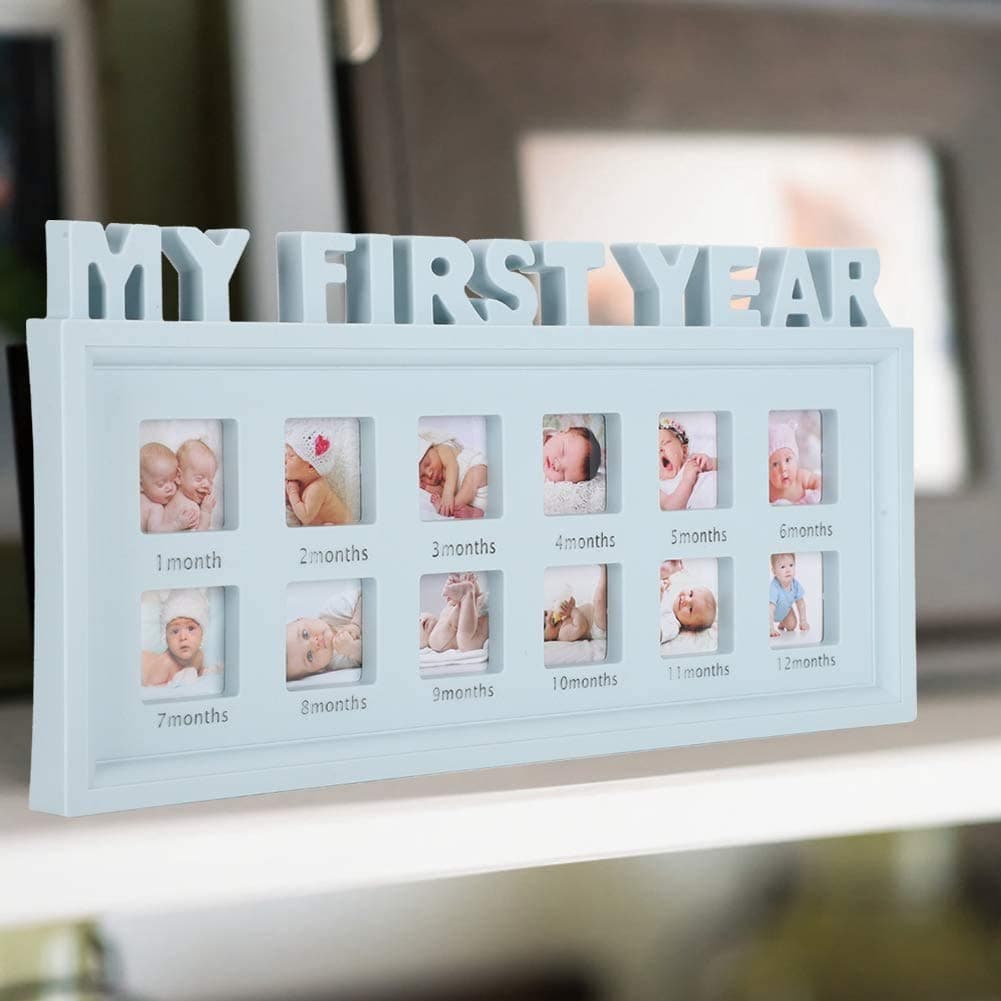 My First Year Frame Baby Picture Keepsake Frame for Photo Memories By Laster, Blue