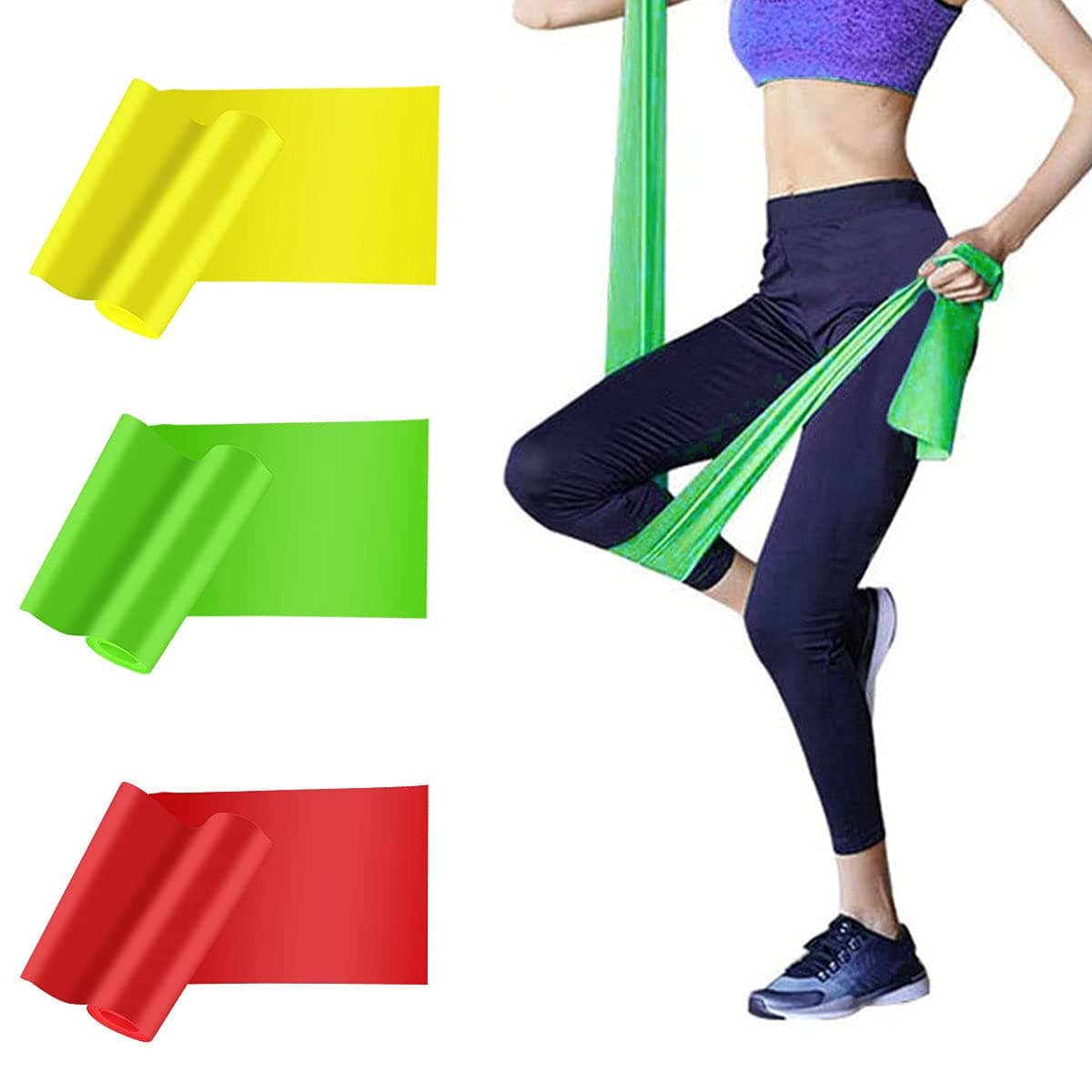 Resistance Bands 3 Pack - Elastic Exercise Bands for Physical Therapy, Recovery, Workout Strength Training - Women, Yoga, Arms, Upper Body and Shoulders