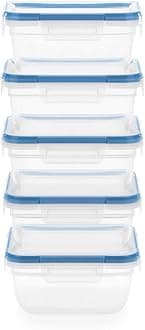 SnapwareTotal Solutions (5-Pack, 5.5 Cup) Plastic Food Storage Containers Set, Airtight & Leakproof Locking BPA-Free Lids Tupperware, Freezer Dishwasher Microwave Safe