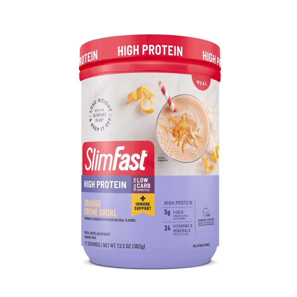 SlimFast Advanced Immunity High Protein Meal Replacement Smoothie Mix, Orange Cream Swirl, Weight Loss Powder, 13.5 Oz