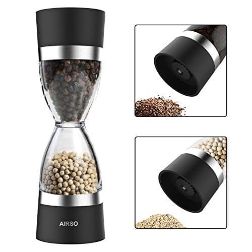 Pepper Grinder - AIRSO Manual Salt and Pepper Grinder Set,Double-ended Salt and Pepper Shakers With Ceramic Grinding (Black)