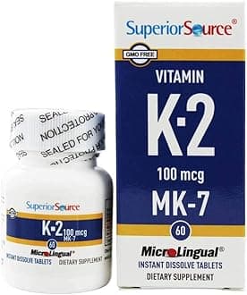 Superior Source Vitamin K2 MK-7 (Menaquinone-7) 100 mcg - Bone Strength & Health Support Supplement - Helps in Healthy Heart Function - Bariatric-Friendly - 60 Sublingual Dissolving Tablets