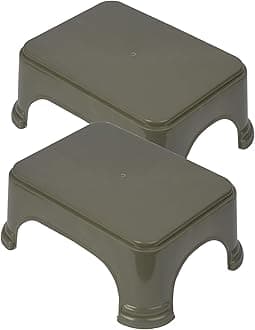 Kuber IndustriesBathroom Stool | Bathroom Plain Square Stool | Plastic Stool For Bathroom | Stool for Kitchen | Bathroom Patla | Support Stool for Bathroom | P6 | Pack of 2 | Gray