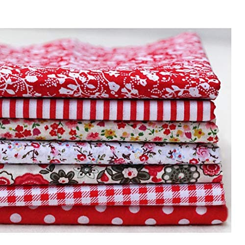 7pcs/Set 25x25cm Mixed Cotton Fabric DIY Printed Cloth Sewing Quilting Fabrics for Patchwork Needlework Handmade Accessories (Red)