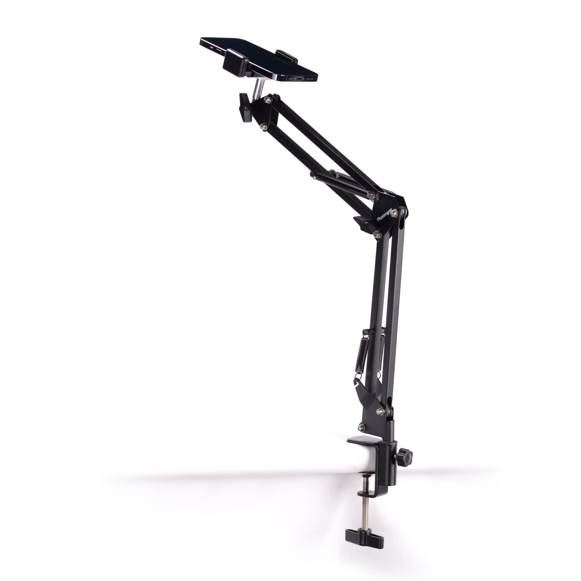 Sturdy Flexible Phone Holder for Desk, Table, Office, Kitchen with Clamp for Photo Album Scanning, iPhone Holder for Desk- Black