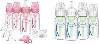 Dr. Brown's Anti-Colic 4 Piece Pink Feeding Set with Slow Flow Nipples & Dr. Brown's 4 Pack Anti-Colic 4 oz Narrow Baby Bottles