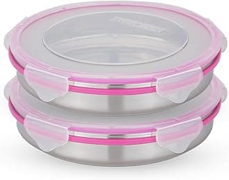 STEELLOCK Stainless Steel Container/Dabba with 4 Side Clip Lock see through Lid for Office & School Use/Food Grade/Air Tight/Easy to Carry/Leak Proof (SL-1500-2pcs X 750 ml, Pink)
