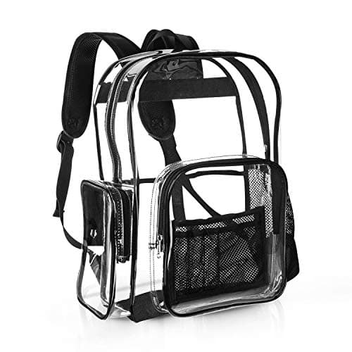 Heavy Duty Clear Backpack With Reinforced Straps and Multi-pockets For School, Security, Sporting Events (Black)