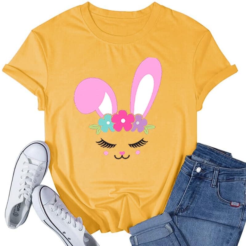 Women Easter Bunny T Shirt Cute Rabbit Graphic Tees Easter Gift Shirts Summer Casual Short Sleeve Cartoon Tee Tops