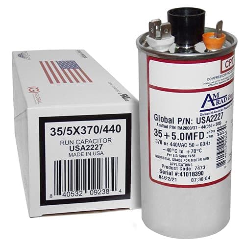 Carrier/Bryant/Payne HC98JA036D Replacement - 35 + 5 uf/Mfd 370/440 VAC AmRad Round Dual Universal Capacitor, Made in The U.S.A.