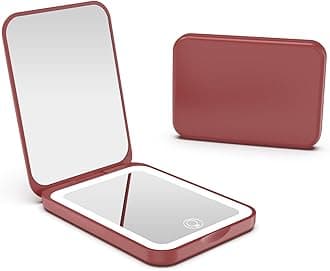 Kintion 2025 Pocket Mirror, Rechargeable Dimmable 3 Color Lighting 1X/3X LED Compact Travel Makeup Mirror for Purse, Portable, Folding, Handheld, Small Lighted Mirror for Women Gift, Wine Red