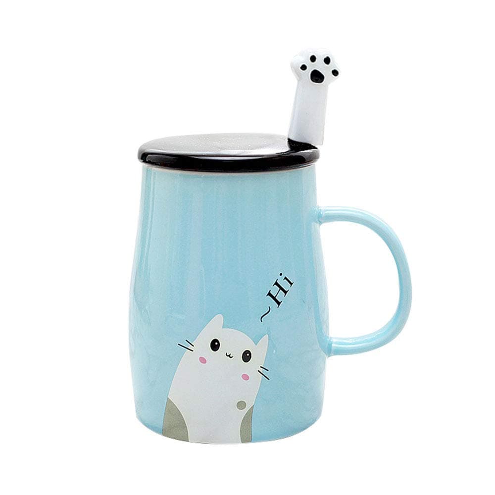 Lexitek Cute Cat Mug Funny Ceramic Coffee Mug with Stainless Steel Spoon, Novelty Coffee Mug Gift for Kitty Lovers