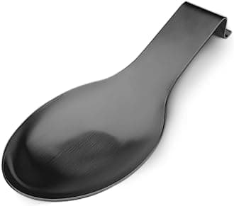Stainless Steel Spoon Rest, Spatula Ladle Holder, Stainless Steel Utensil Spoon Rest Holder, Brushed Finish, Dishwasher Safe 9.8 x 3.7 Inch (Black 1PC)