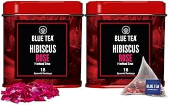 BLUE TEA - Hibiscus Rose Herbal Tea - 36 Biodegradable Tea Bags (Pack Of 2) | SKIN GLOW ENHANCING TEA | Caffeine-Free | Hibiscus + Rose | Vegan - Gluten Free - Non-GMO | Tin Packing (18X2)