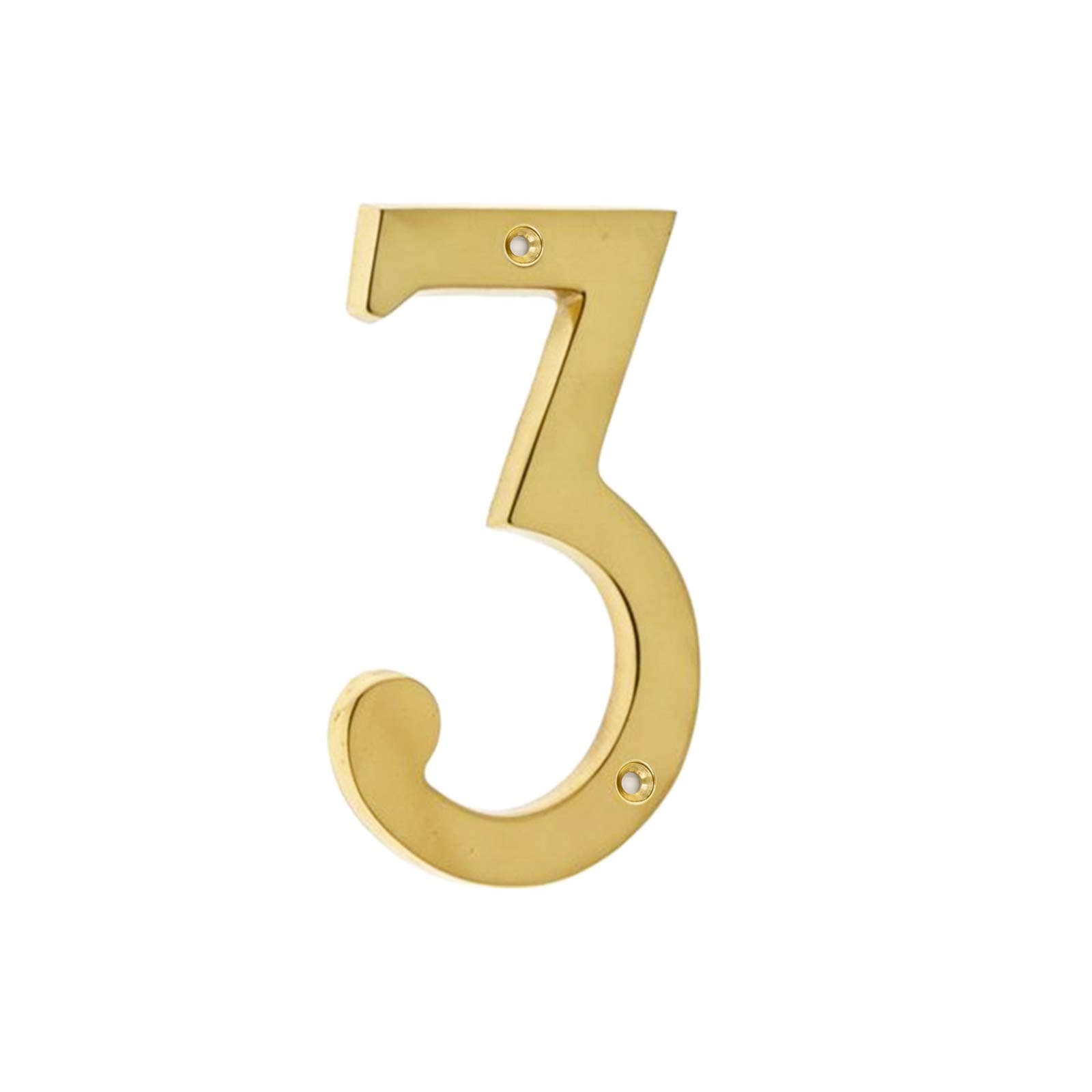 3 Inch Premium Bright Solid Brass Door House Numbers and Street Address Plaques Numbers for Residence and Mailbox Signs.
