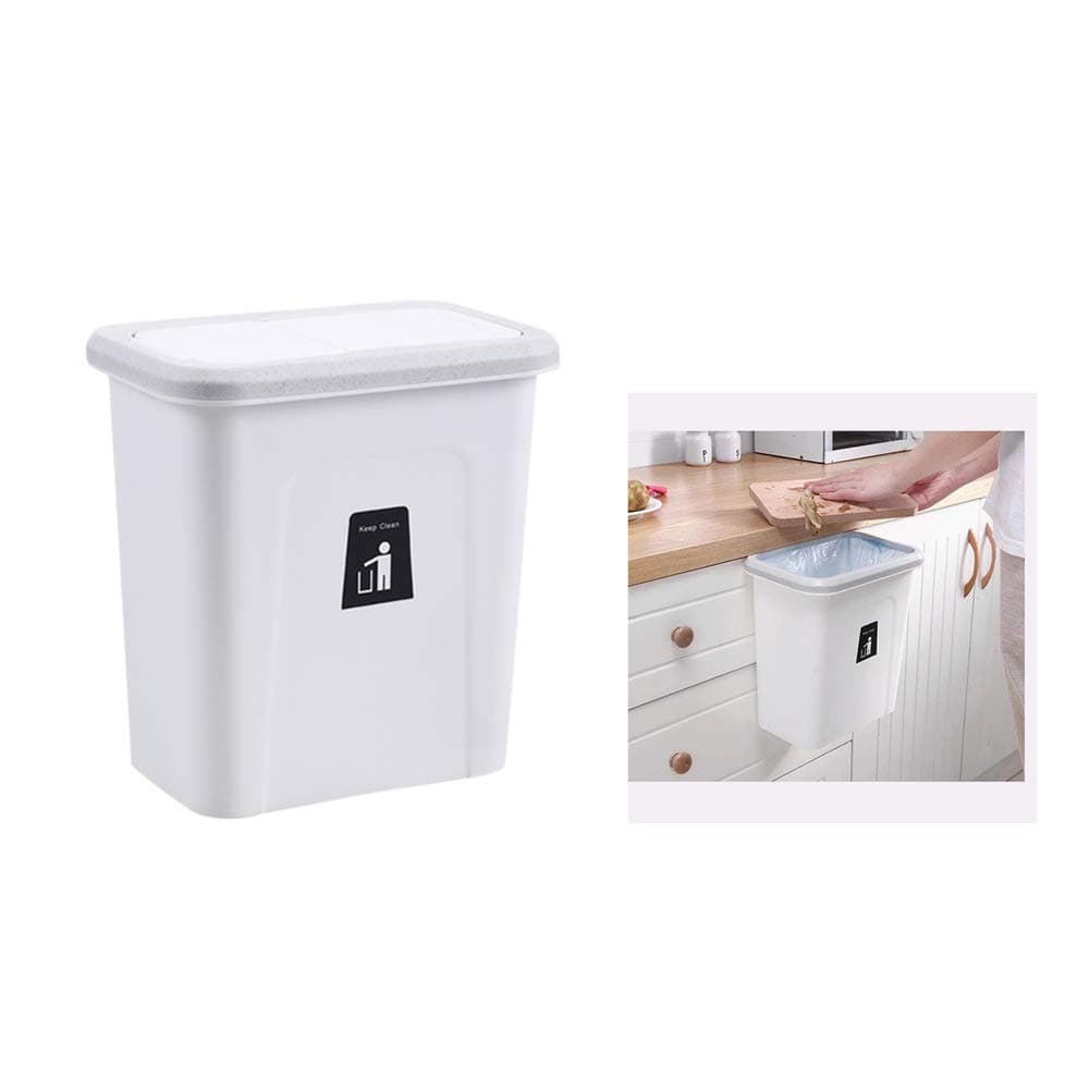 Push-top Trash Can Waste Bin Chef Hanging Automatic Return Lid for Fruit and Vegetable Pericarp Small Cabinet Cupboard Kitchen Garbage Storage Bucket (White)
