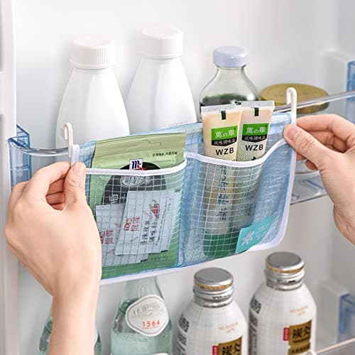 MOLANLY 2 piece Refrigerator Door Organizer Set Fridge Hanging Mesh Bag for Kitchen Storage Bag Household Sundries Sorting Bag Used to Refrigerator Side Door Storage Small Objects Containers