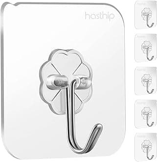 HASTHIP® 6 Pack Adhesive Hooks for Hanging Wall Hooks Removable Sticky Hooks for Bathroom, Kitchen Waterproof Ultra Adhesive Wall Hooks (Clear)