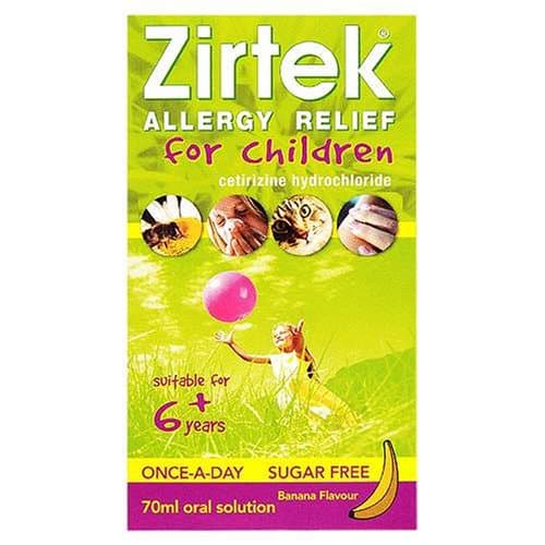 Zirtek Allergy Relief Solution for Children 6+ Sugar-Free 1mg/ml - 70mls