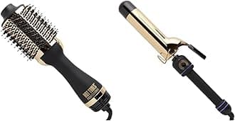 Hot Tools 24K Gold One-Step Hair Dryer and Volumizer | Style and Dry, Professional Blowout with Ease & Pro Signature Gold Curling Iron | Long-Lasting, Defined Curls, (1-1/2 in)