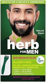 Herb For Men Mustache & Beard Dye (Nature Black, 1 Pack), PPD-Free Ammonia-Free, Vegan with Natural Ingredients, Odorless, Gentle for Sensitive Skin, No Skin Irritation