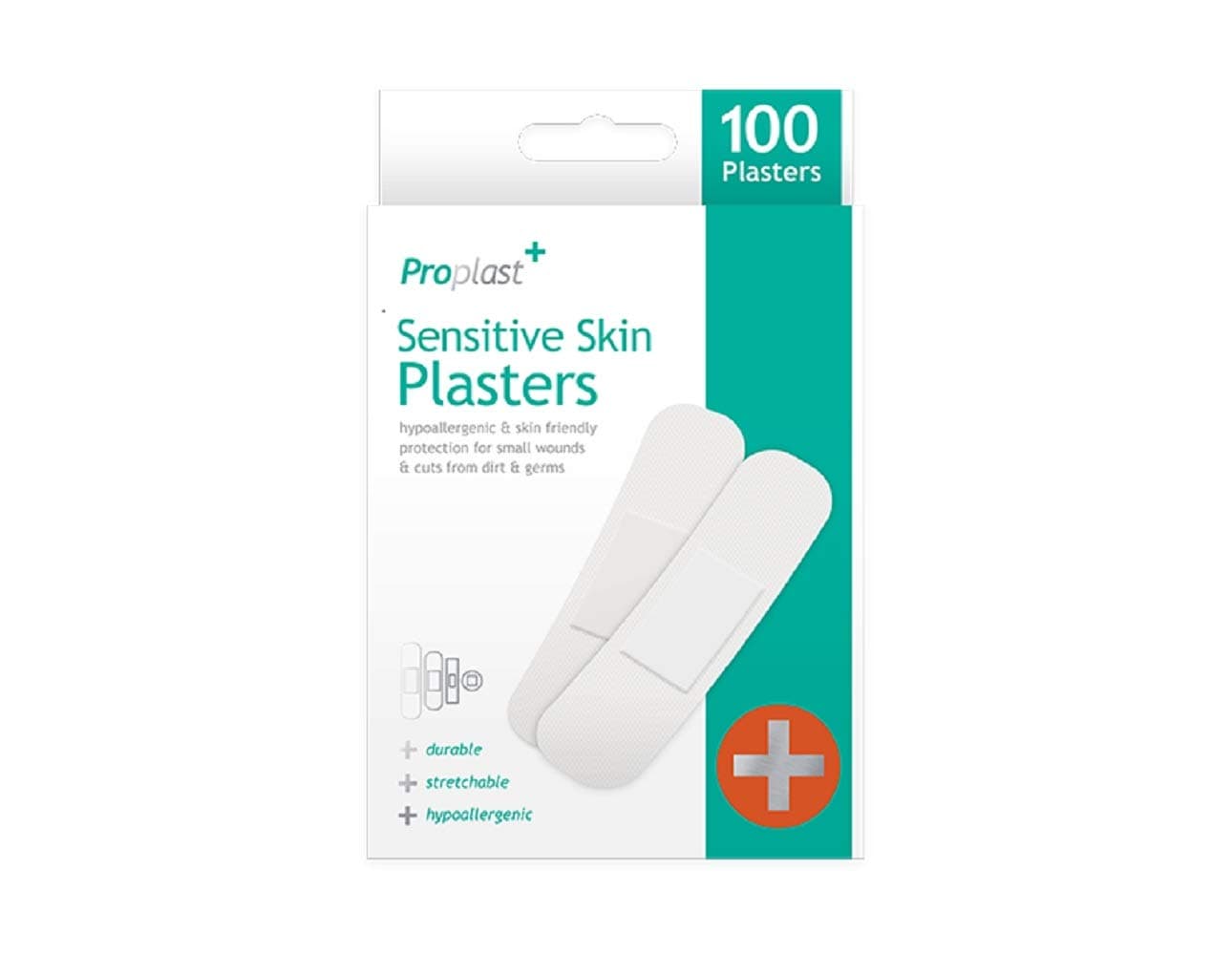ProPlast - Hypoallergenic Sensitive Skin Plasters - Pack of 100 Assorted Sizes