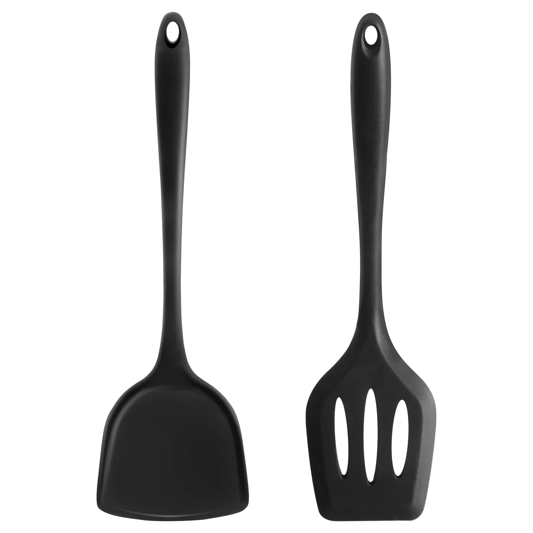 Silicone Spatula - 2Pcs Heat Resistant Slotted Spatula Set Kitchen Utensils Turner, High Heat Resistant Non Stick Flexible Large Black Silicone Spatula for Nonstick Heat Resistant Cookware