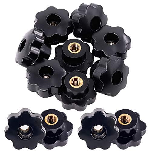 15Pcs M10 Star Knob Clamping Handle Nut Through Hole Set Brass Female Threaded Handle Screw On Knob Grip Black Plastic