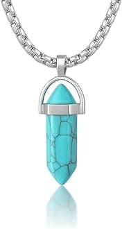 Memoir Natural Turquoise Firoza certified energised Stone Pendant with Chain for Reiki and Crystal Healing for Men and Women (PCDM3678)