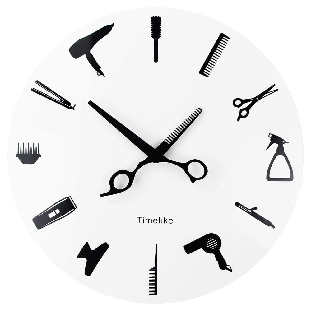 Timelike Barber Equiment Tools Wall Clock Modern Design Barber Shop Business Sign Wall Watch Beauty Hair Salon Clock Hairdresser Gift