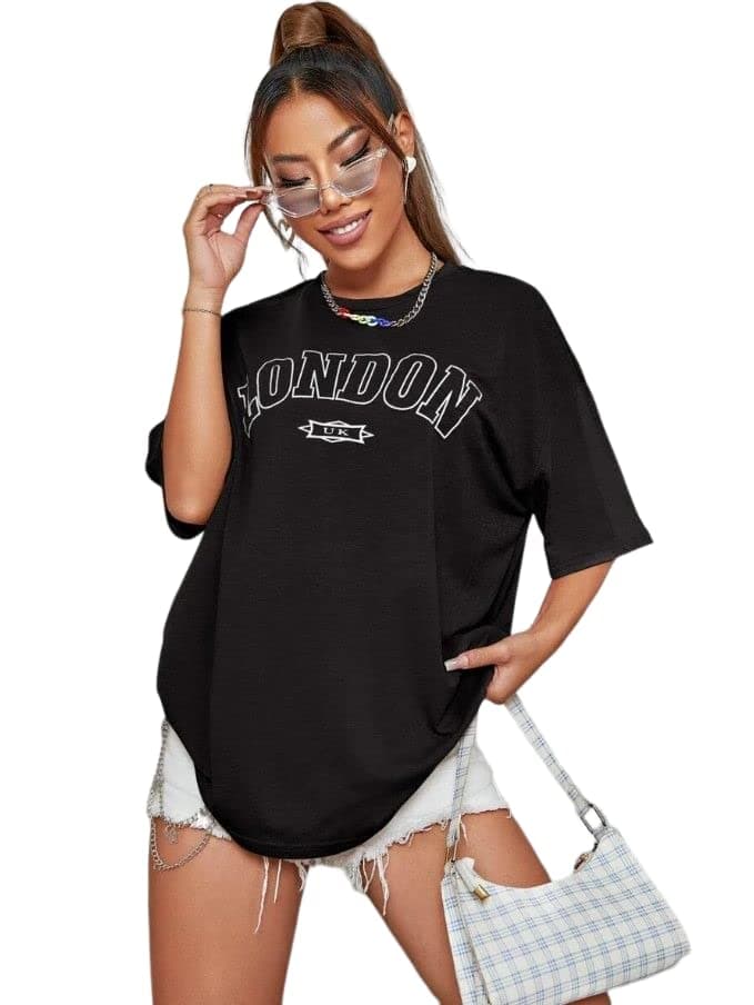 KSHSWomen Pure Cotton Half Sleeve Printed Oversized T-Shirt