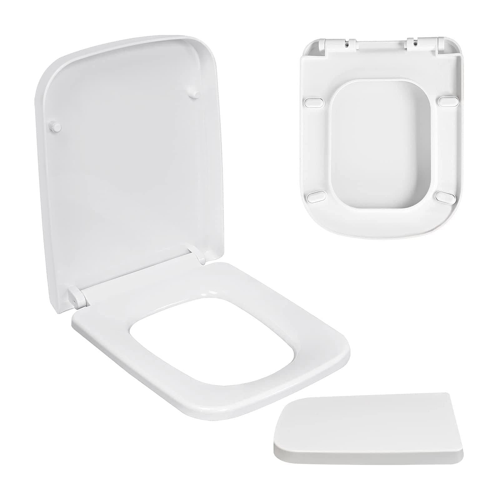 Shoze Square Soft Close Toilet Seat White Quick Release Easy Clean Toilet Seat Fittings Modern Adjustable Standard Toilet Seat (440Mm X 350Mm)