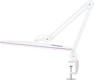 XL 2,200 Lumens 24W LED Desk Lamp – 23” Wide Shade | Dimmable Eye-Caring Task Light | Adjustable Arm | Home Office, Study, Crafts & Nail Tech (White with Pink Ring, Non-CCT with Clamp)