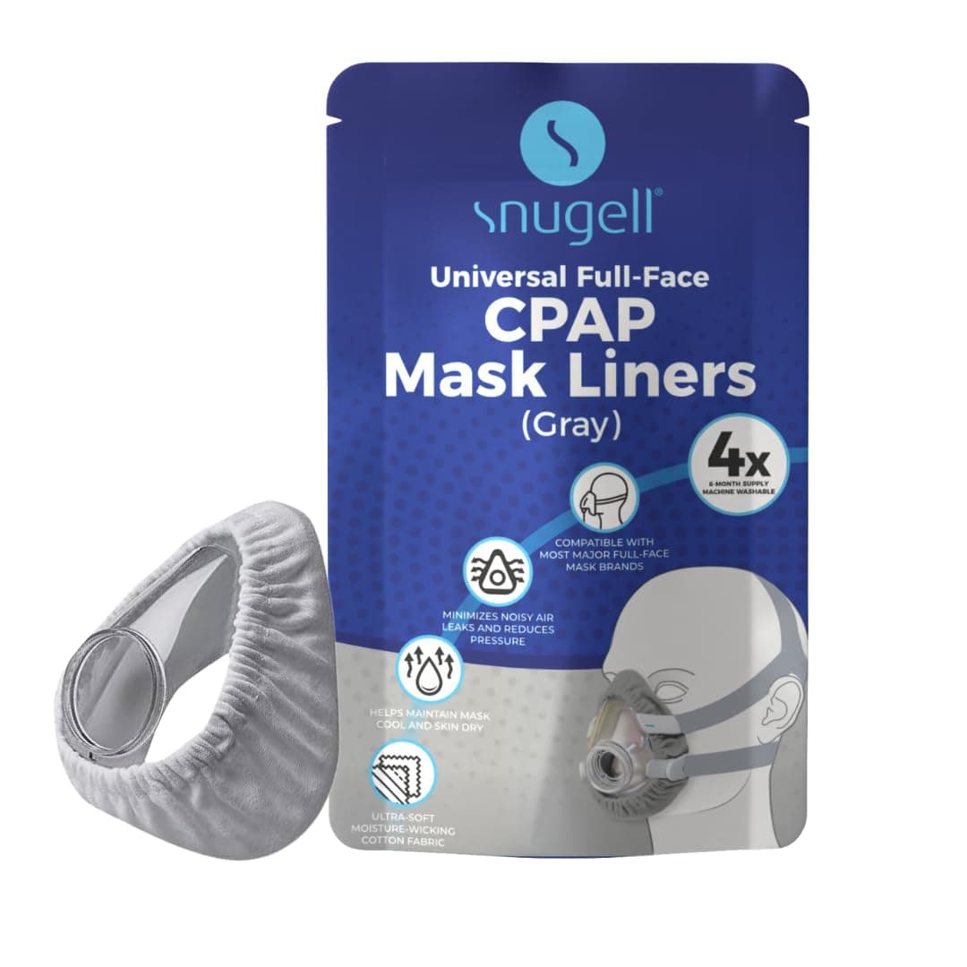 Snugell CPAP Mask Liners Full-Face (4-Pack) – Gray – Soft Cotton Fabric CPAP Skin Protector for Universal Fit – Reduces Skin Irritation, Air Leaks – Reusable & Washable for 6-Month Supply