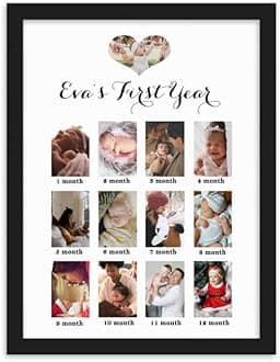One Pinch Child First Year Photo Collage, 12 Months Child Photoframe, Personalized Photo Collage, Synthetic Wood, Rectangular shape, Wall Mount, Black Colour(10x15)